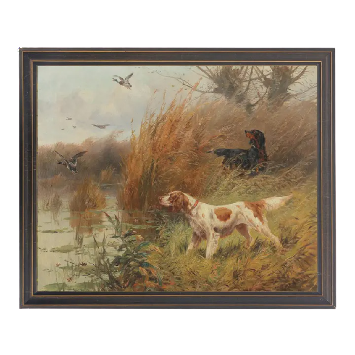10" x 8" Framed Vintage Bird Dogs Oil Painting Reproduction