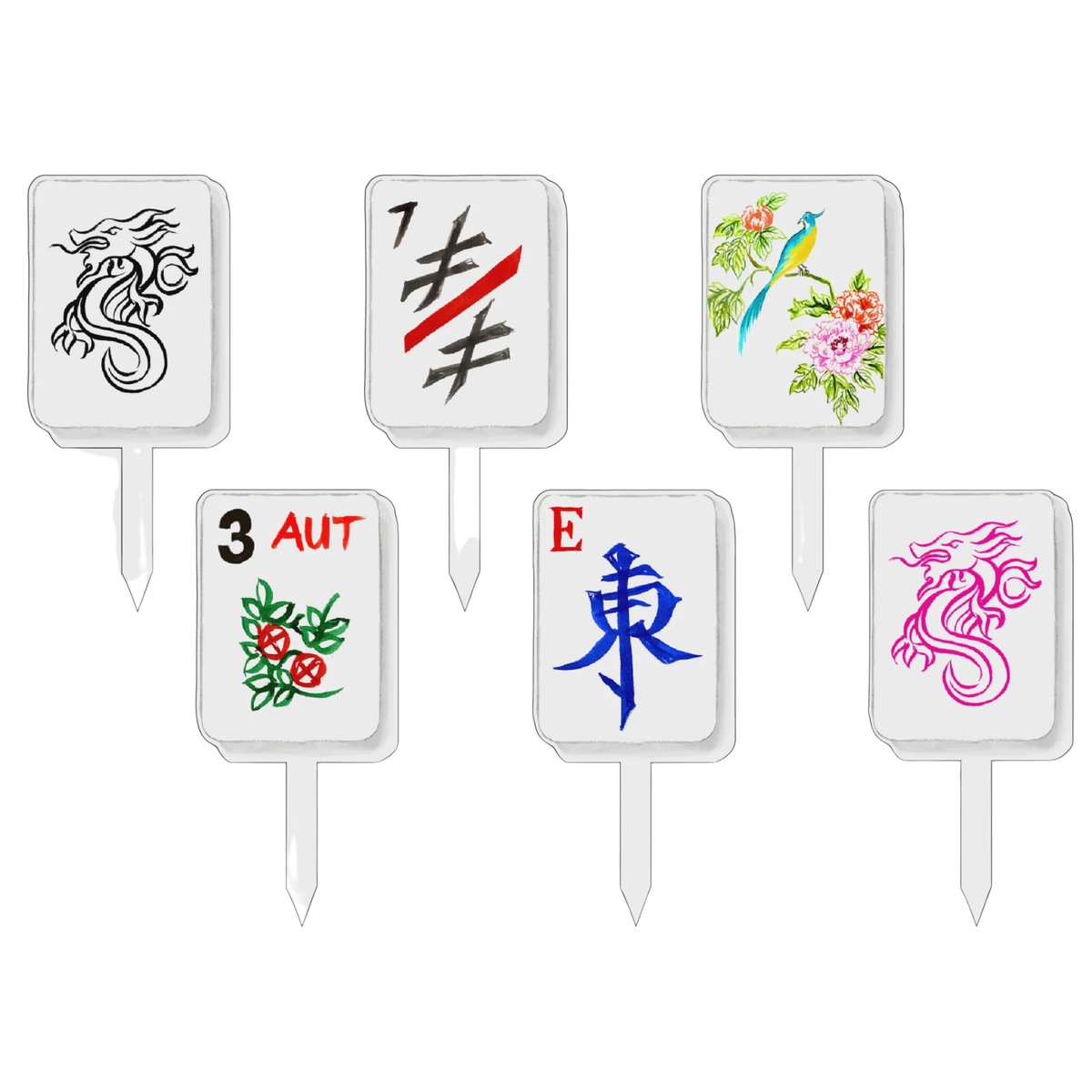 Classic Mahjong Acrylic Party Picks | Set of 6