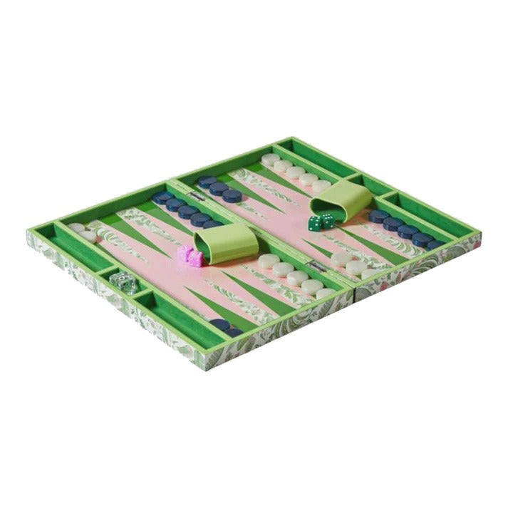 Palm Beach Green Lacquer Backgammon Set