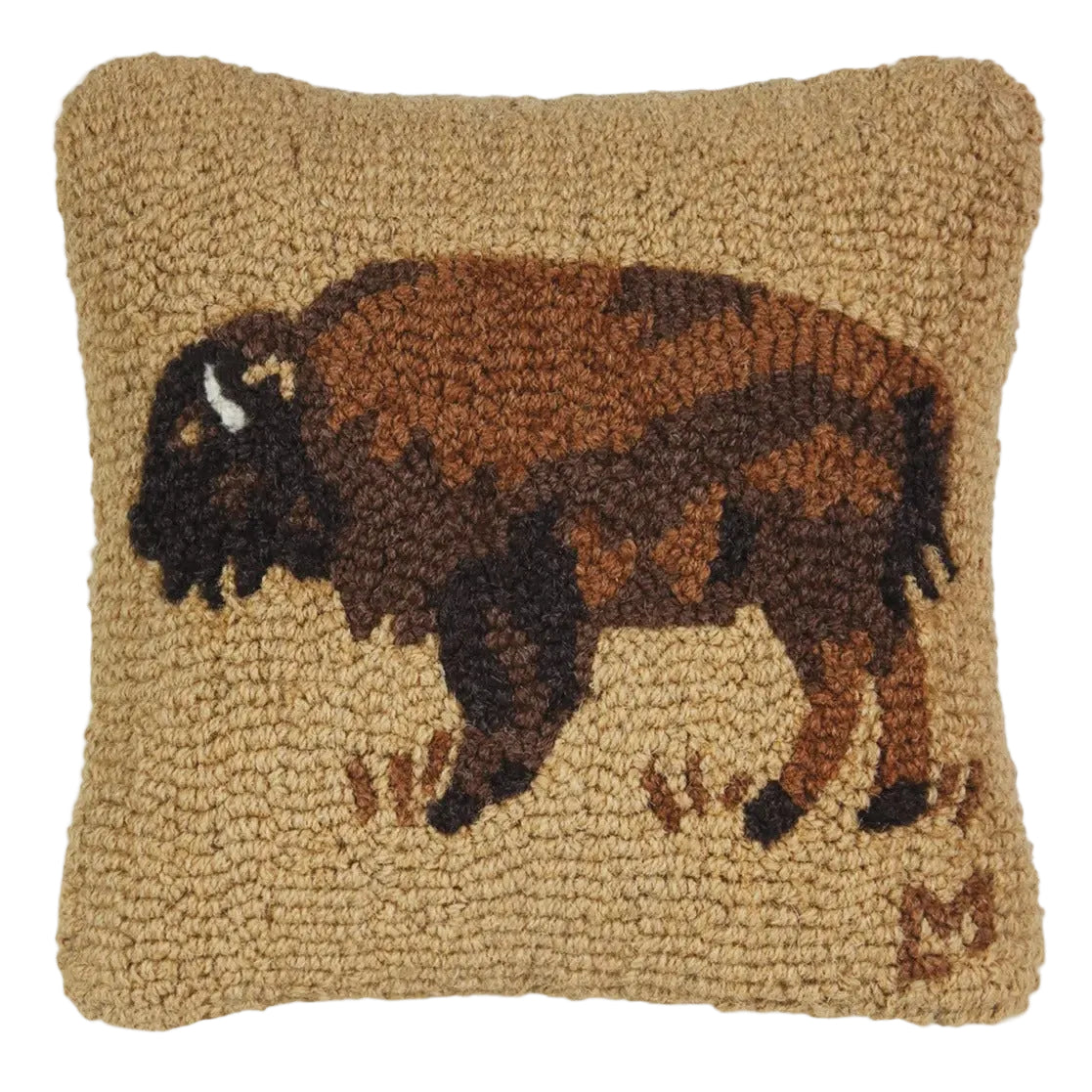 Gold Buffalo Hooked Pillow 14" x 14"