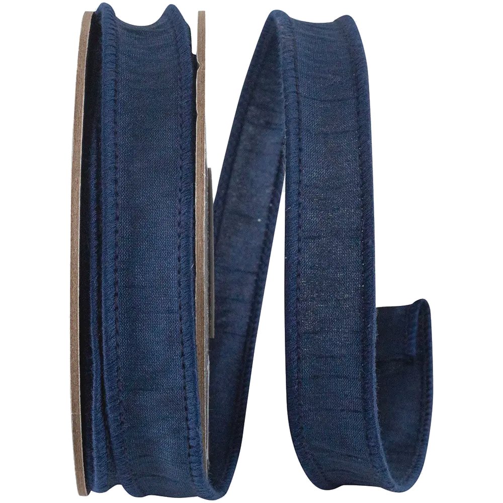 1" x 10 Yard Navy Dupioni Wired Ribbon
