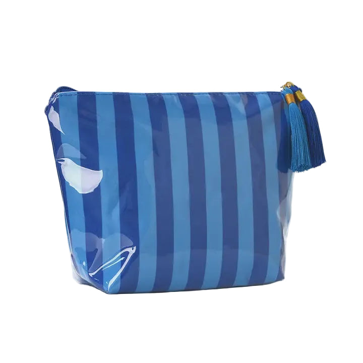 Striped Cosmetic Bag Tassel Zipper Makeup Pouch – Blue