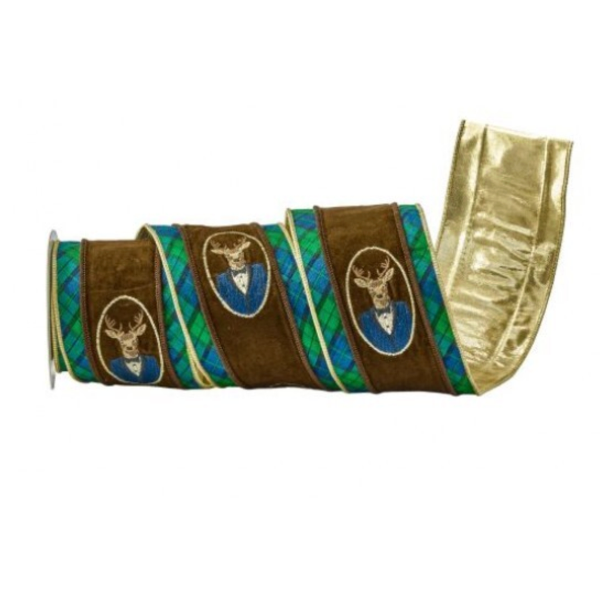 4" x 5 Yard Deer Bust Ribbon with Plaid