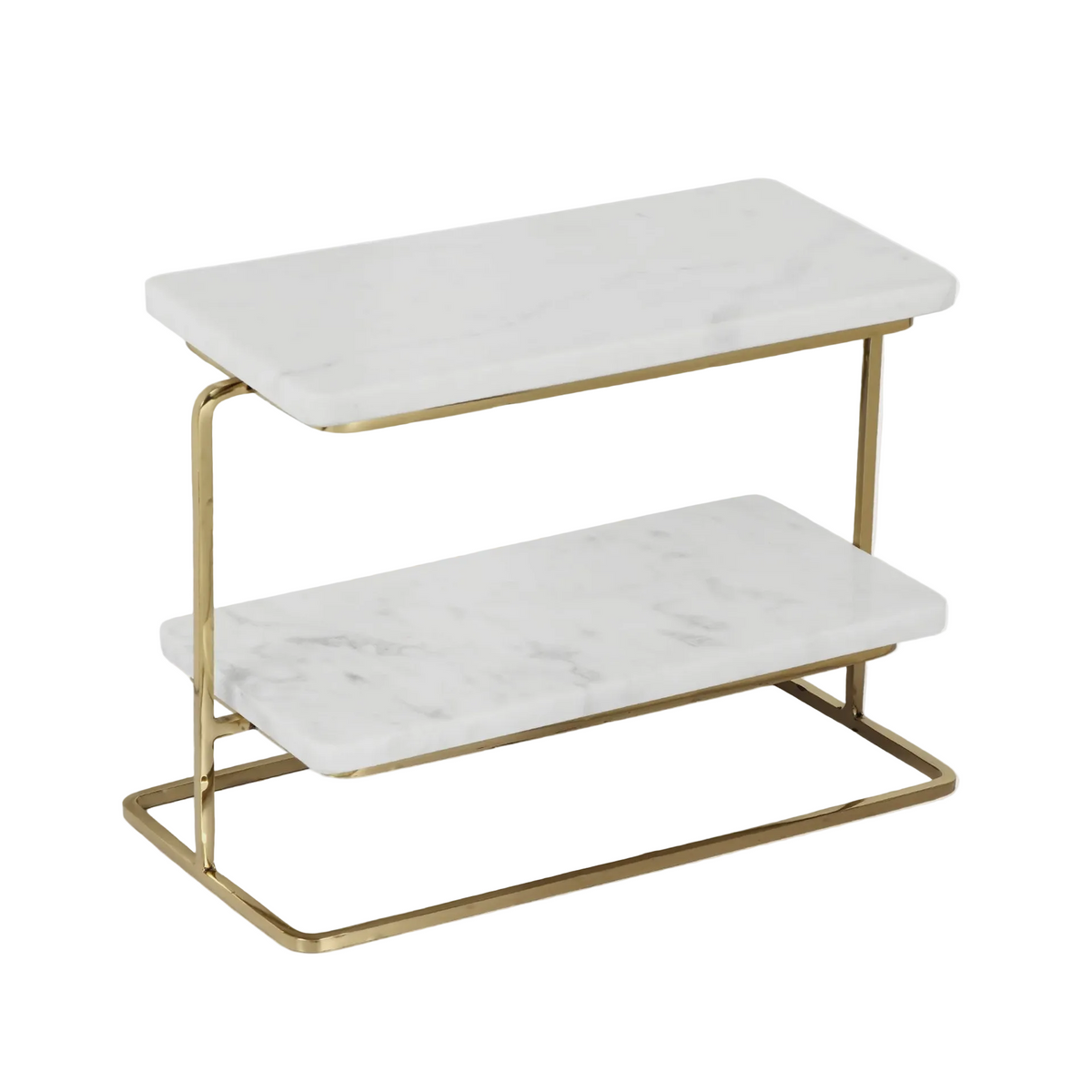White Marble Rectangular 2-Tier Stand