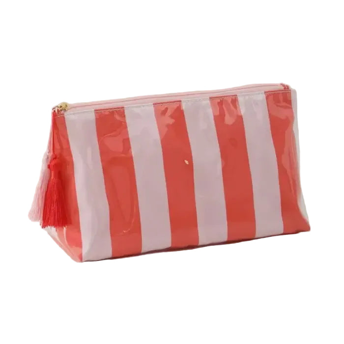 Coral & Blush Striped Tassel Cosmetic Pouch