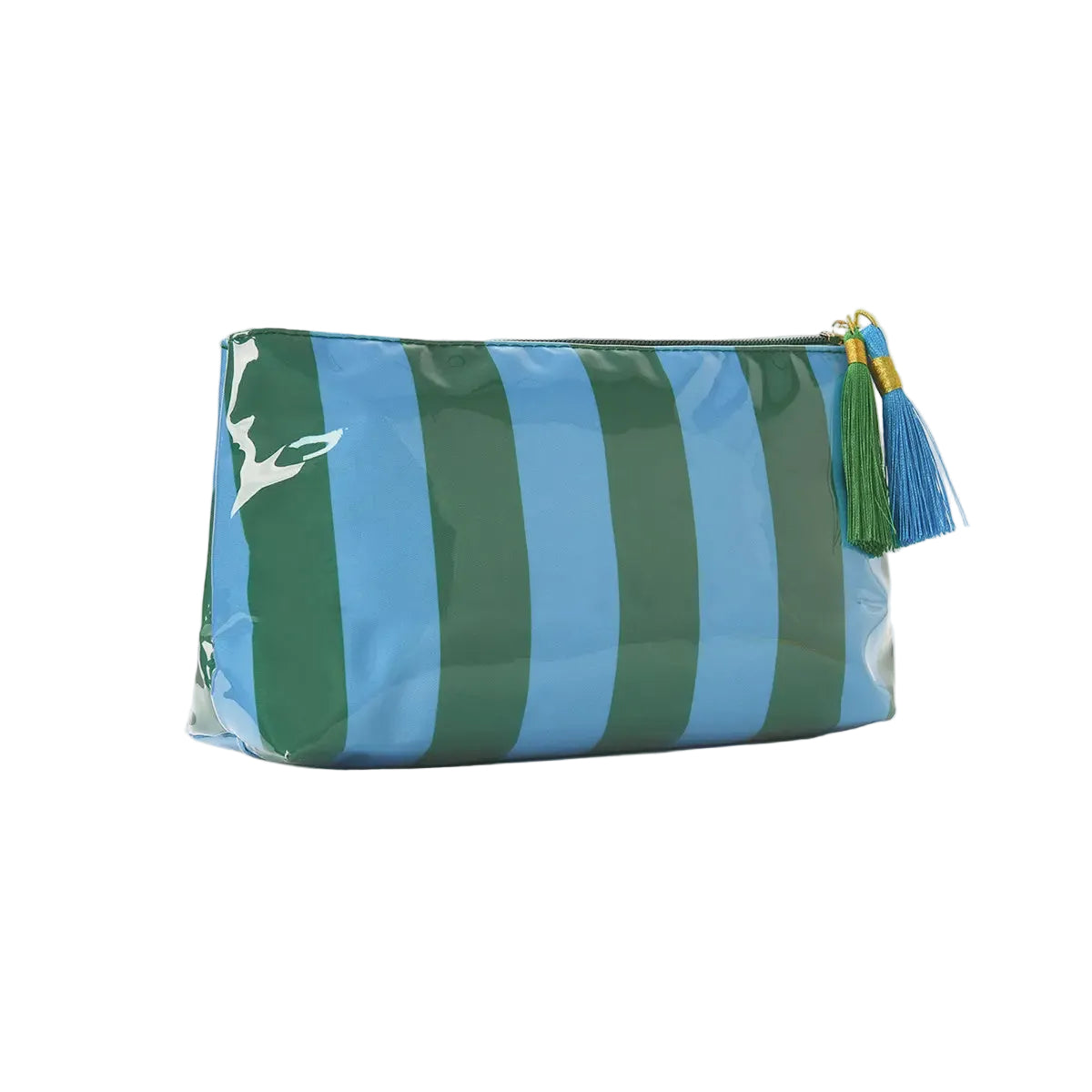 Stripe Cosmetic Bag with Tassel – Blue & Green