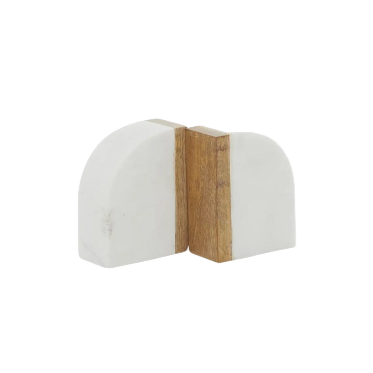 White Marble With Wood Detail Bookends