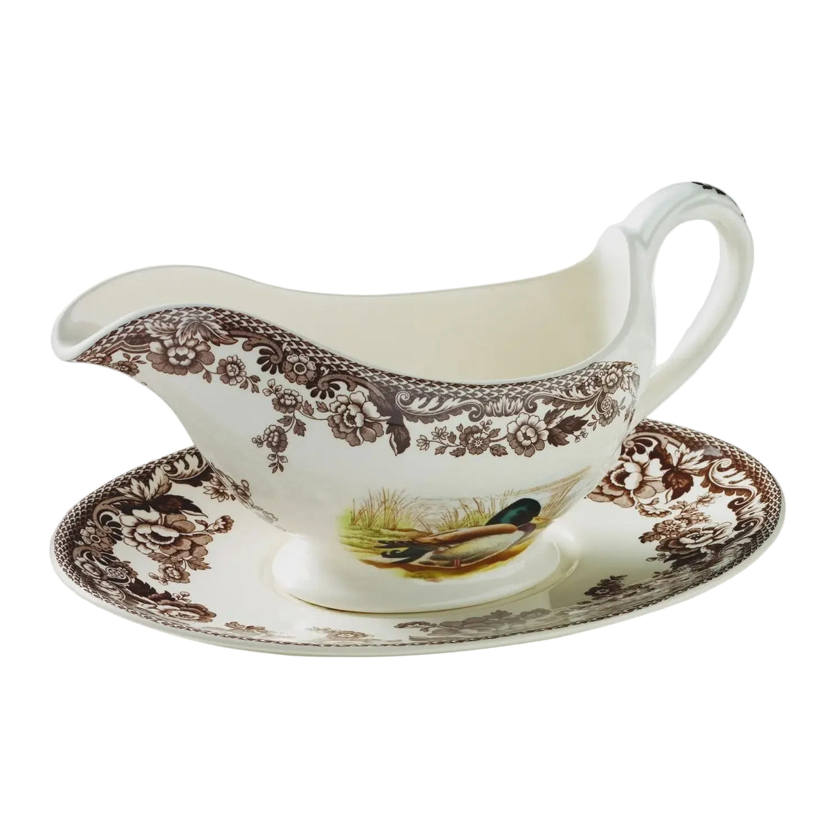 Spode Woodland Sauce Boat & Stand (Mallard)