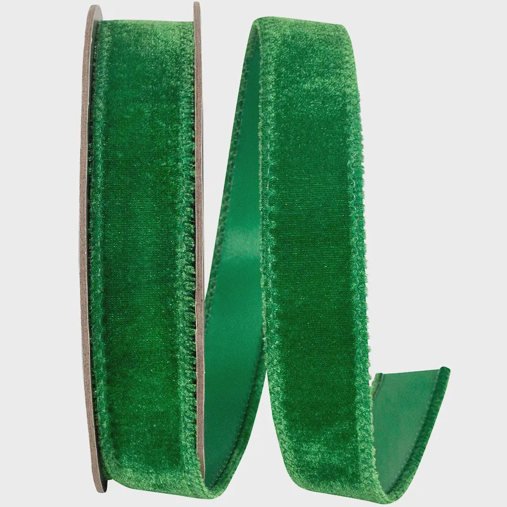 Luxe Plush Velvet Wired Edge Ribbon – Holiday Green | 1"