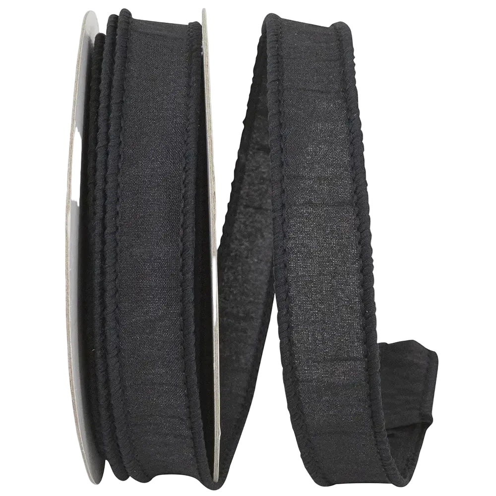 1" x 10 Yard Black Dupioni Wired Ribbon