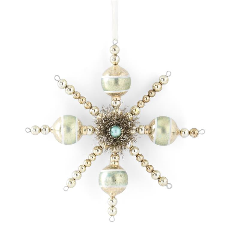 7" Champagne & Aquamarine Vintage Snowflake Ornament