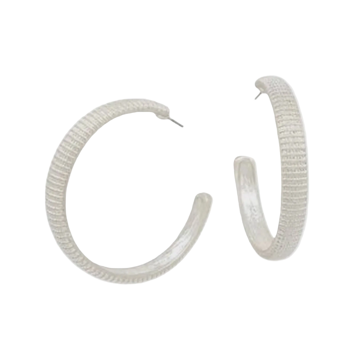Silver Ribbed Textured Hoop Earrings