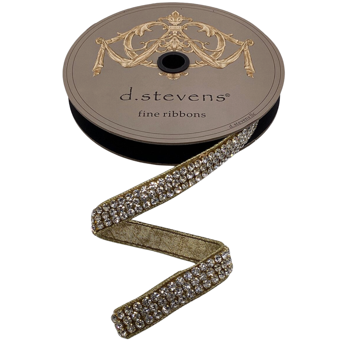 0.75" Metallic Dupioni Ribbon with Large Crystal Trim – Clear & Gold | 5 Yards