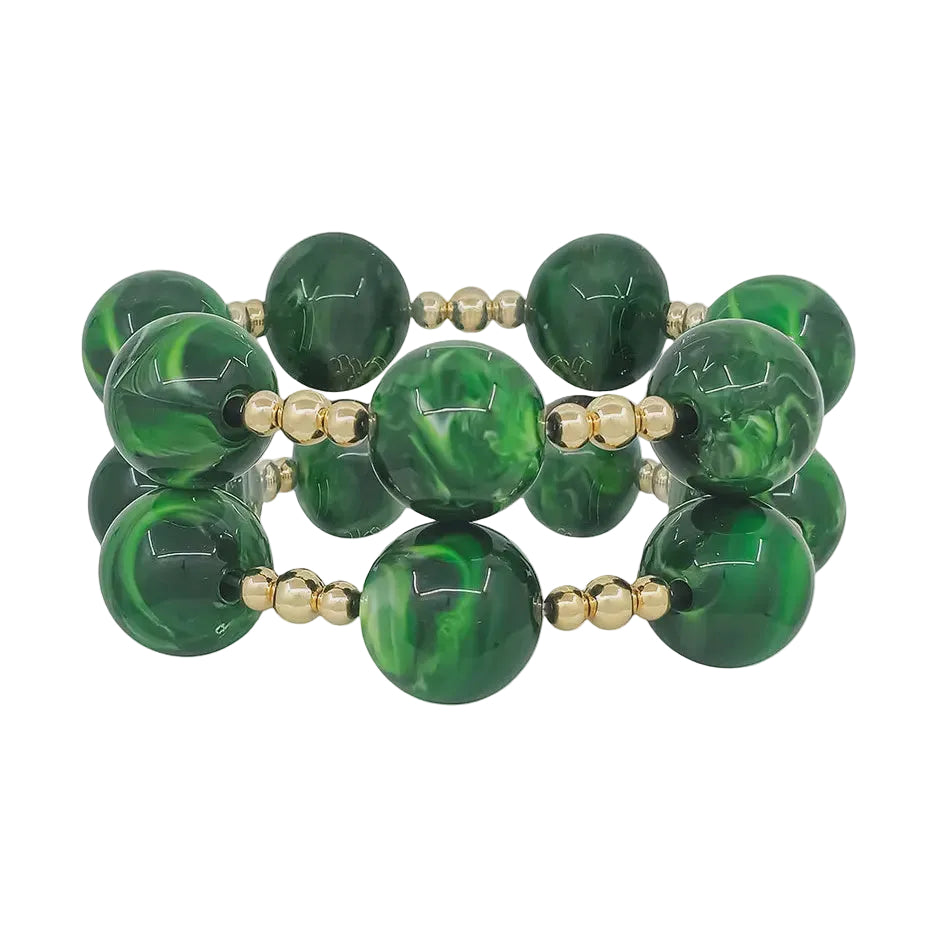 Emerald Green & Gold Statement Stretch Bracelet