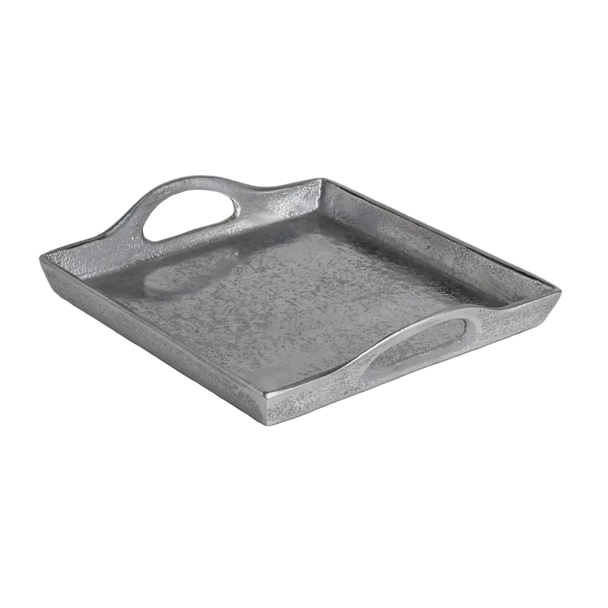 Silver Textured Square Handle Tray