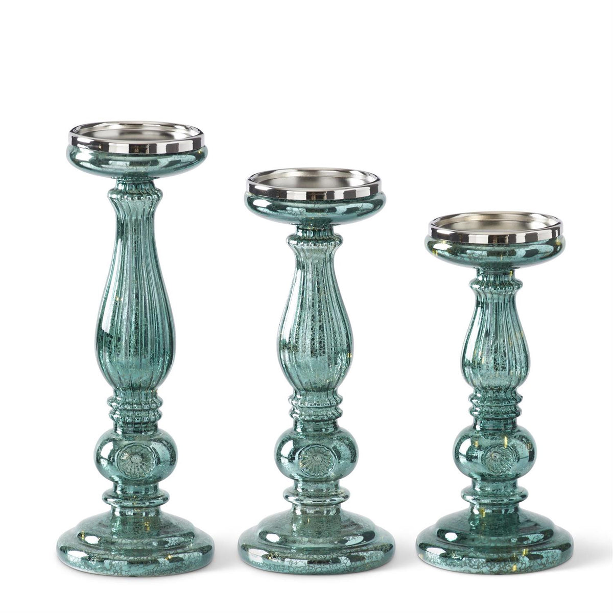 Teal Green Mercury Glass LED Pillar Candleholder - 3 Sizes