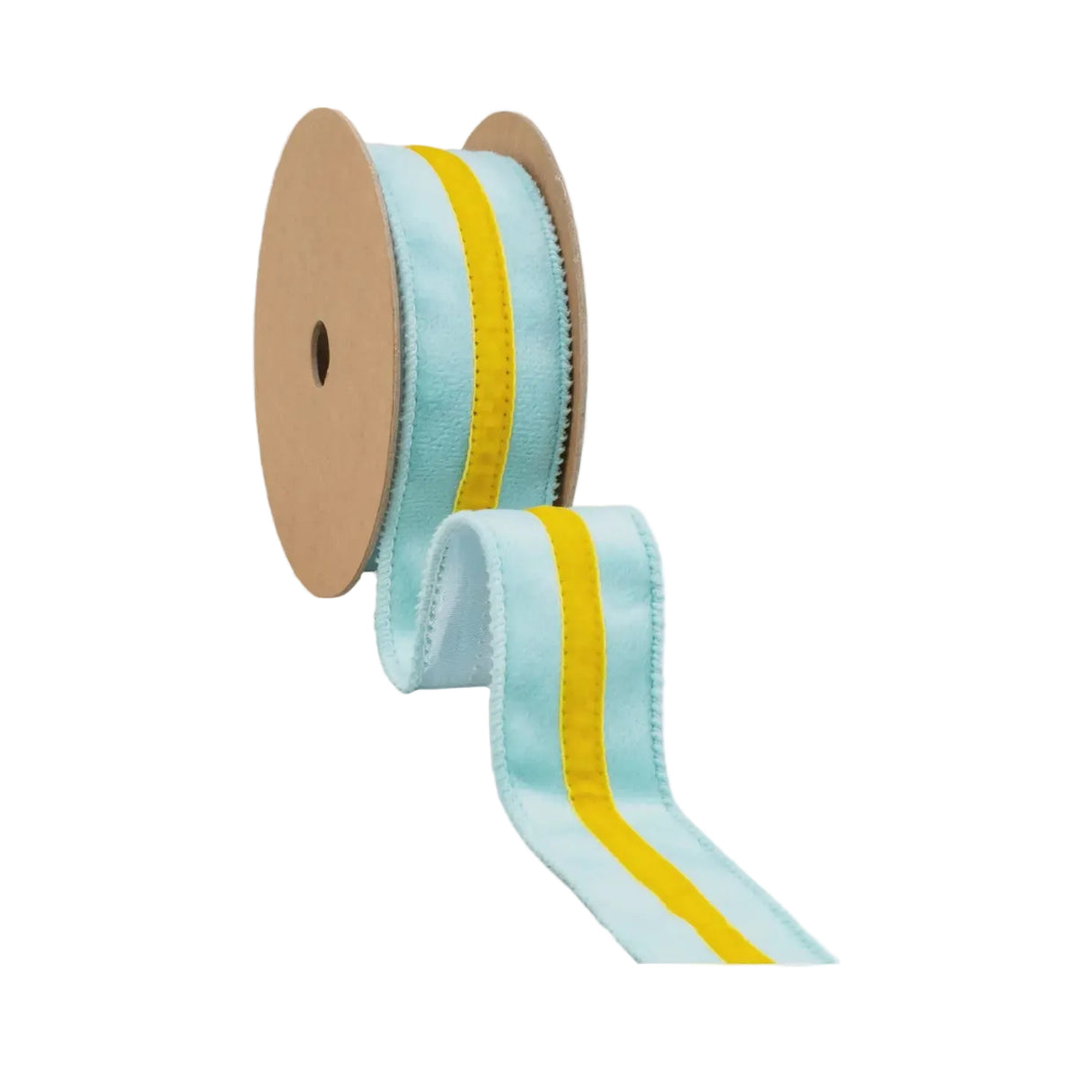 1 1/2" Blue Velvet Wired Ribbon with Yellow Trim – 10 Yard Roll