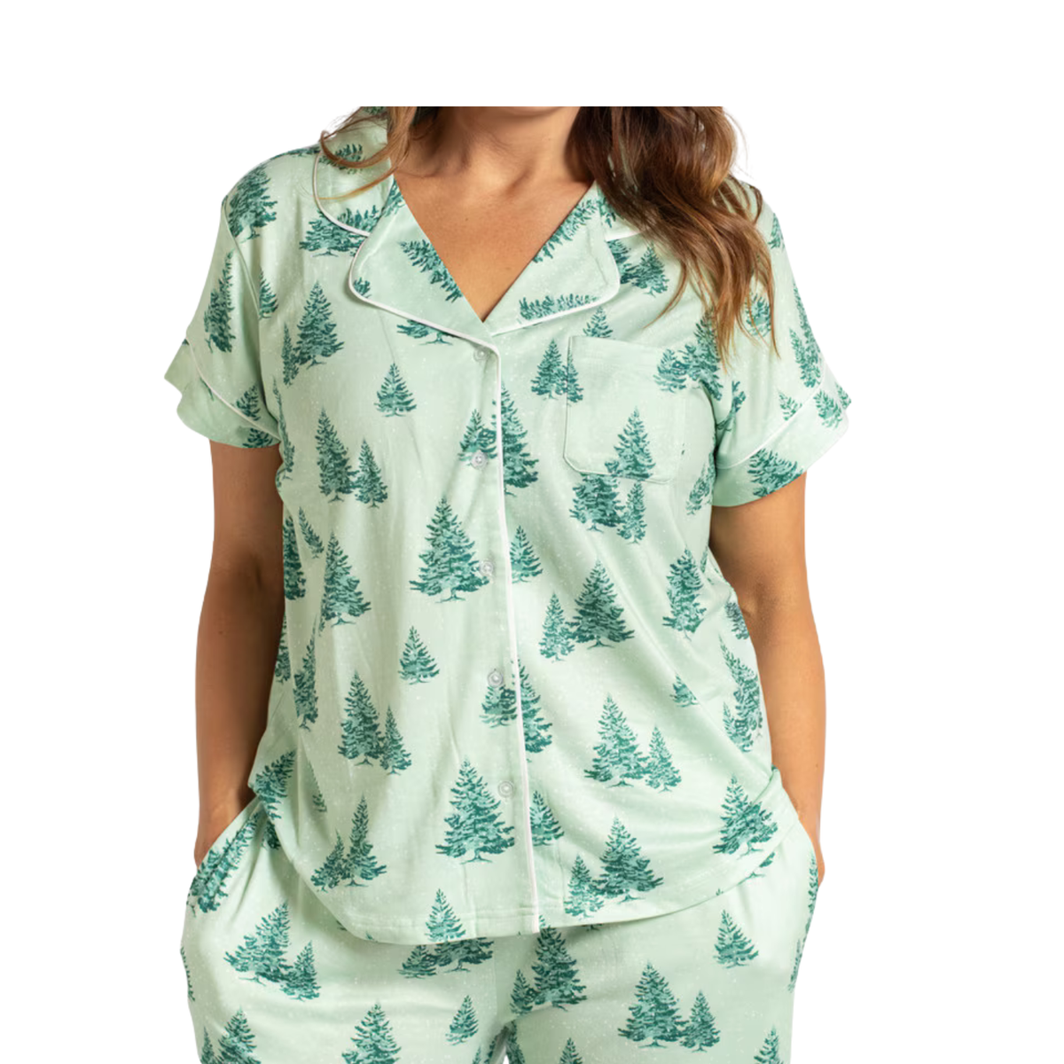 Evergreen Farm Short Sleeve Button Up Sleep Shirt & Pants