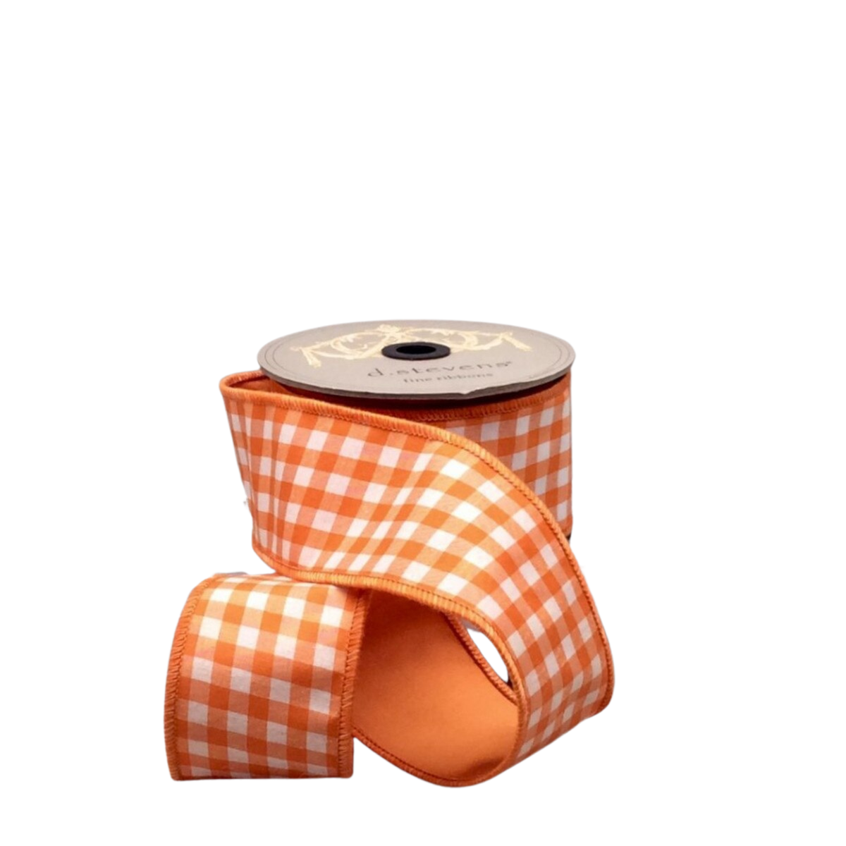 2.5" x 10yds Taffeta Small Check Ribbon | Orange & White with Orange Back