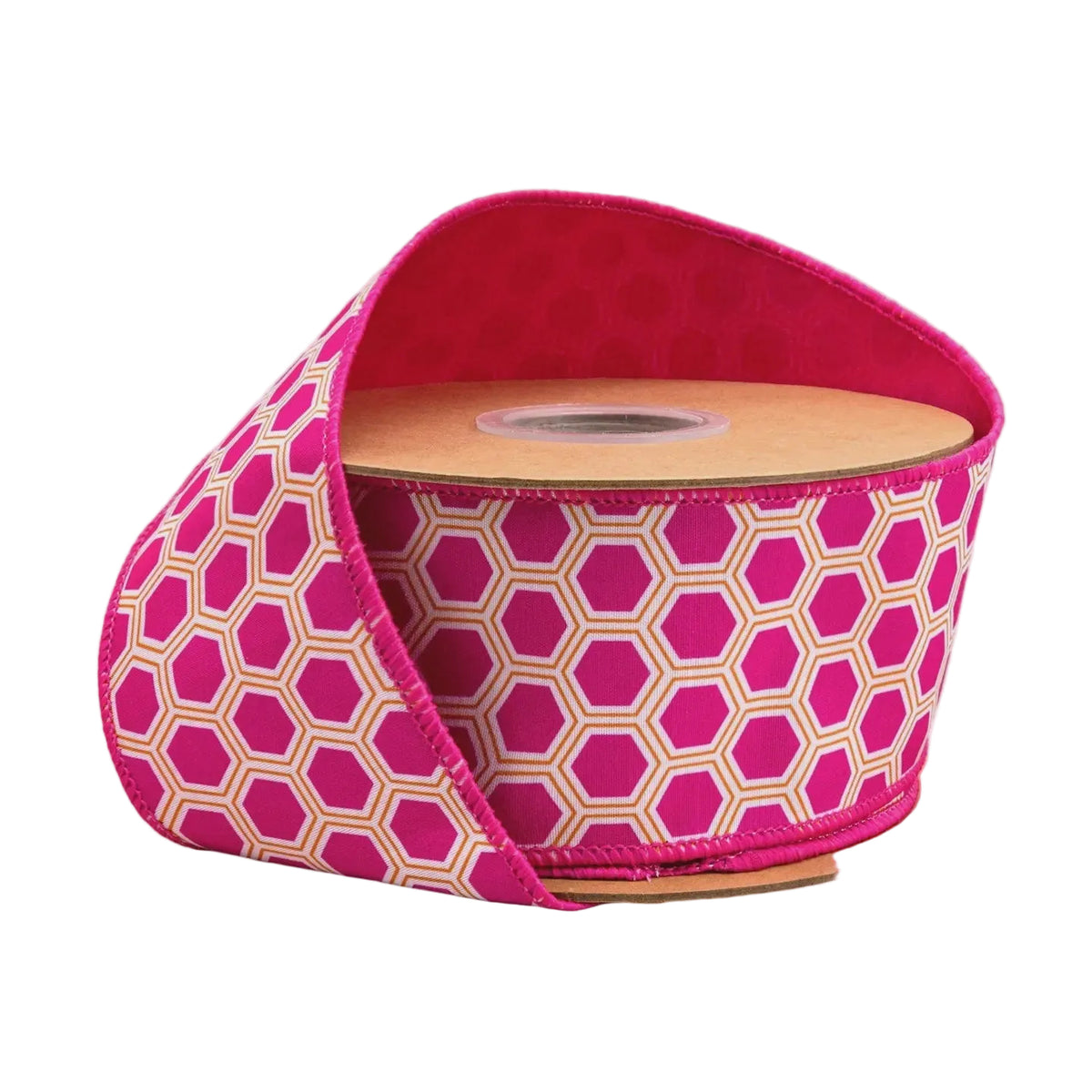 2 1/2" Pink & Orange Hexagon Wired Dupioni Ribbon – 10 Yard Roll