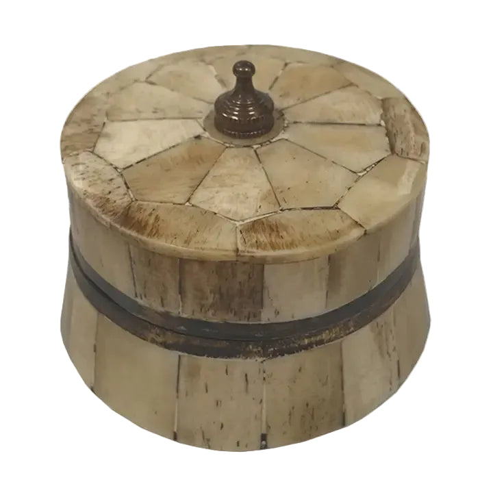 Antiqued Primitive Round Bone & Wood Box