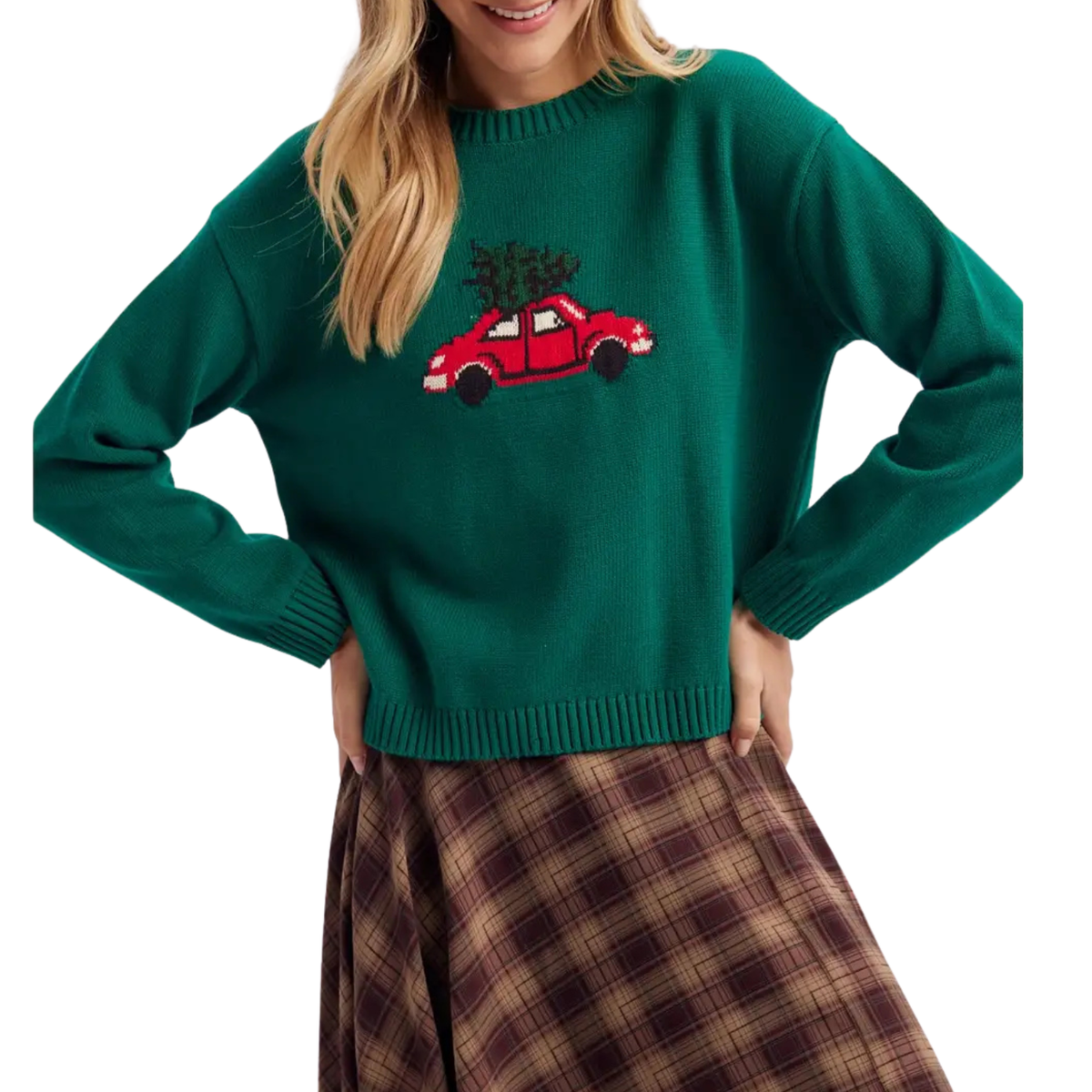 Christmas Tree Car Graphic Knit Sweater