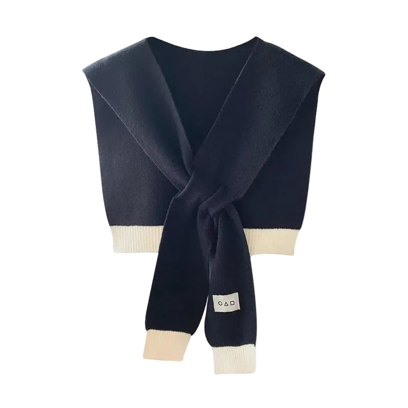 Cozy Colorblock Knit Shawl - Black & White