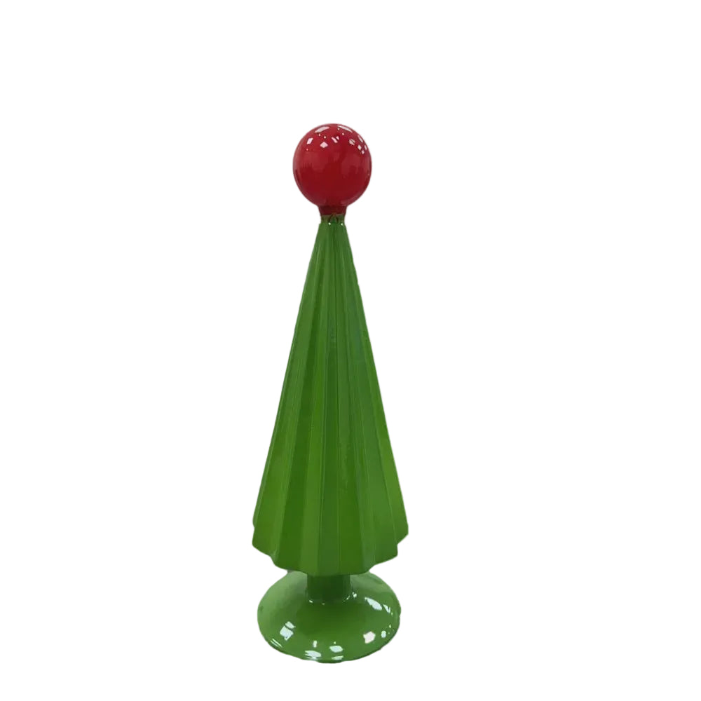13 Inch Green Glass Christmas Tree with Red Topper