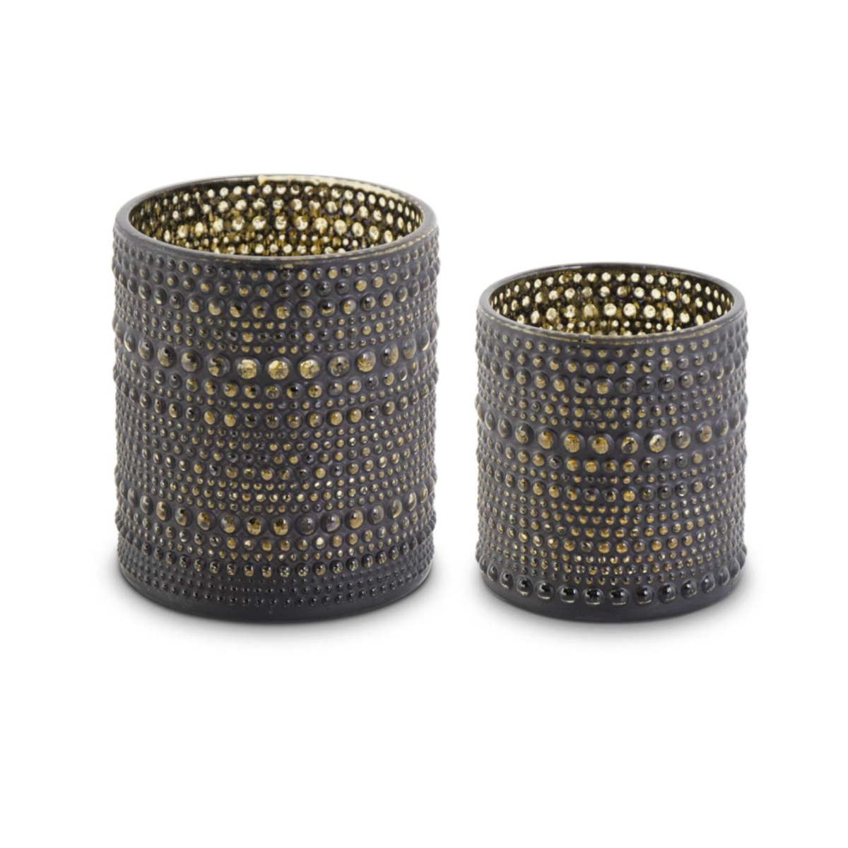 Textured Black & Gold Glass Candle Holder - 2 Sizes