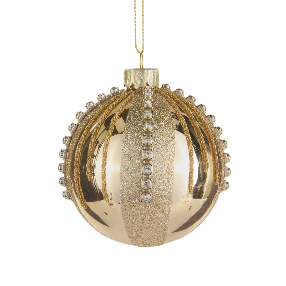 3.5" Gold and Rhinestone Ball Ornament