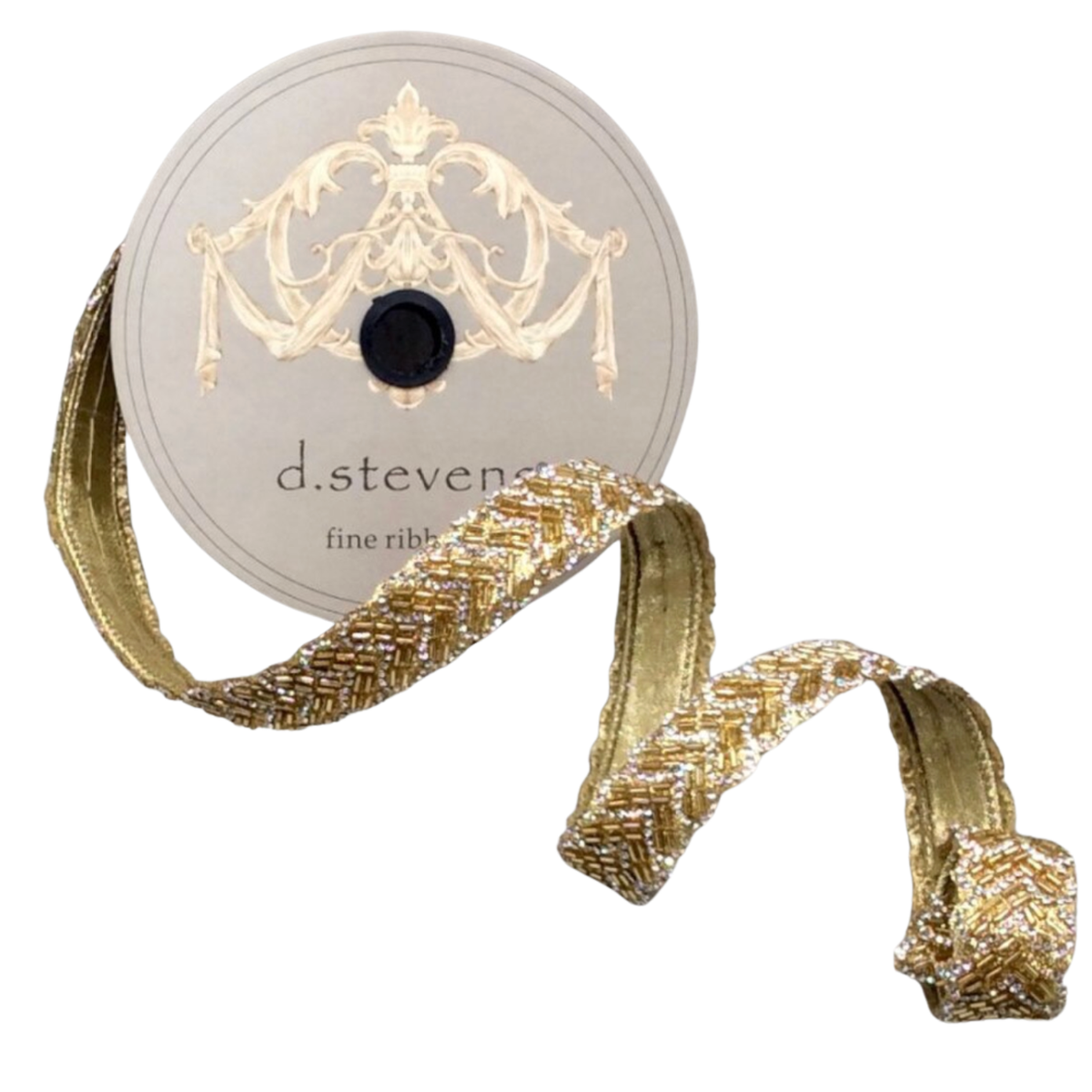 1" Beaded Jewel Chevron Ribbon – Gold | 5 Yards