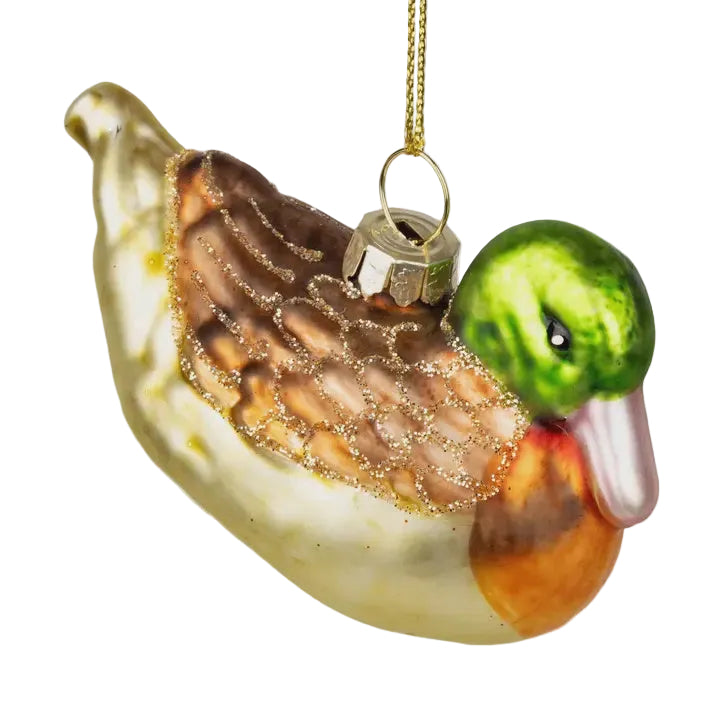 Glass Vintage Duck Ornament, Green Head, 2"