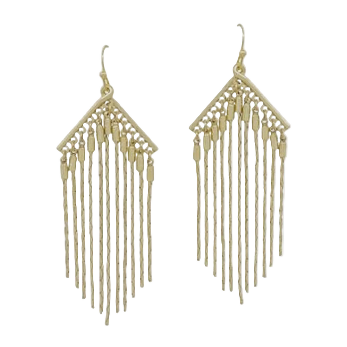 Gold V Shaped Tassel Chain Earrings