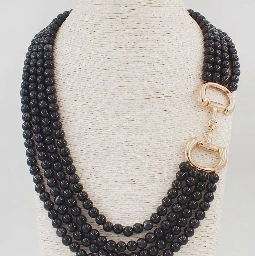 Black Multi-Strand Horsebit Necklace