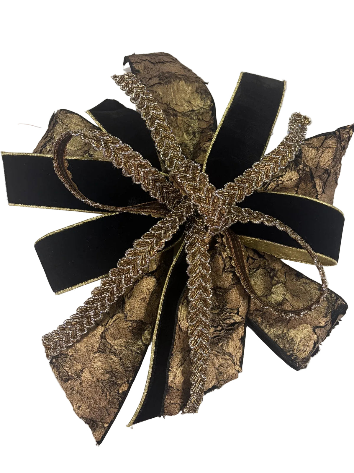 Brown, Black & Rhinestone Chevron Bow Approx 15"L x 15"W
