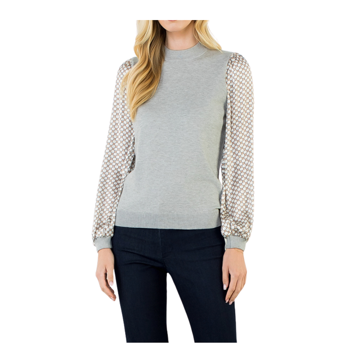 Honeycomb Sleeve Mock Neck Sweater