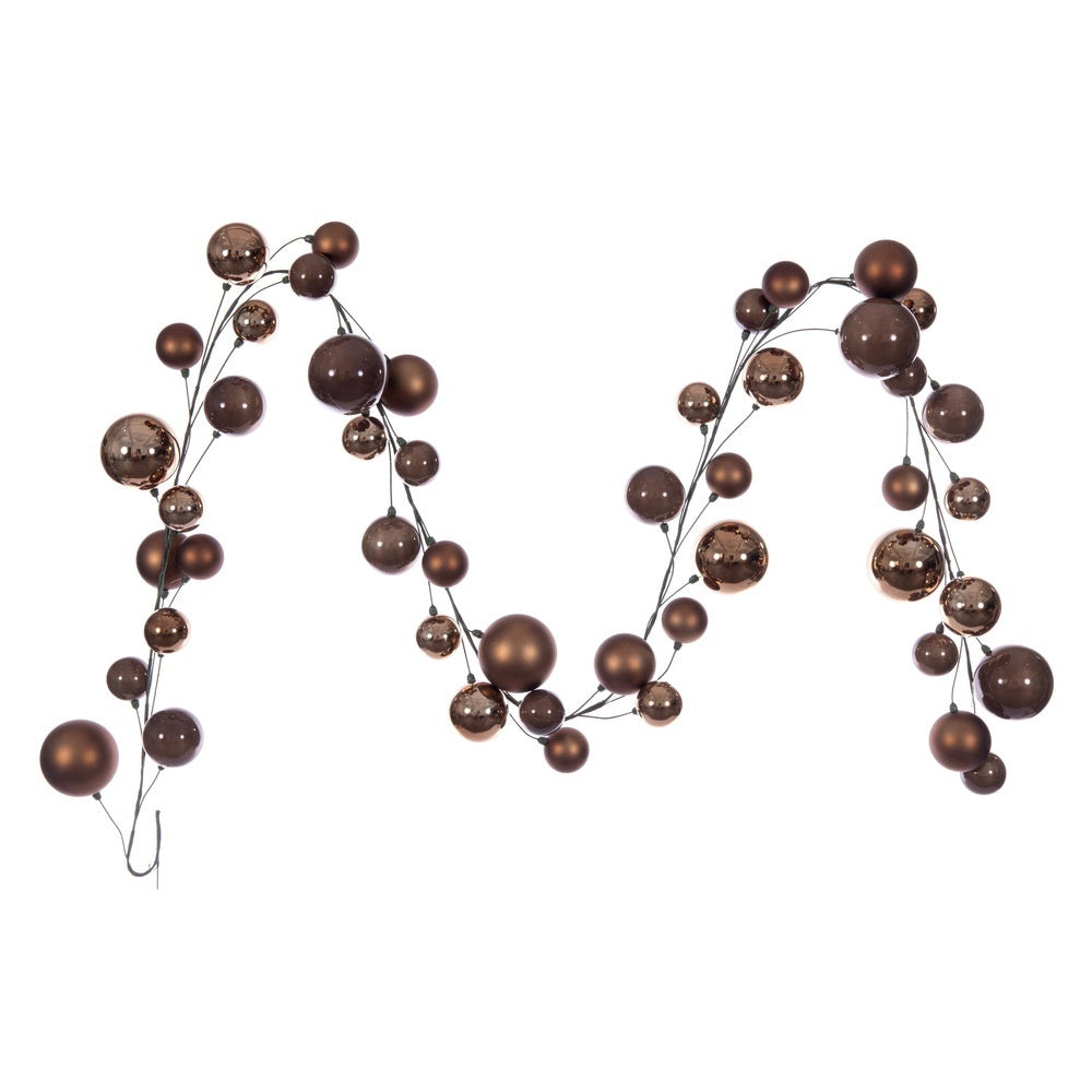 10' Mocha Matte & Shiny Pearl Ball Garland 2"-4"