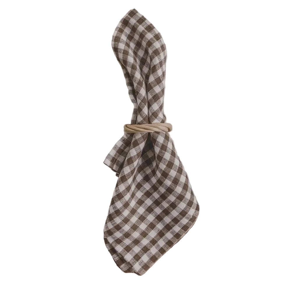 Mini Gingham Brown Linen Dinner Napkin