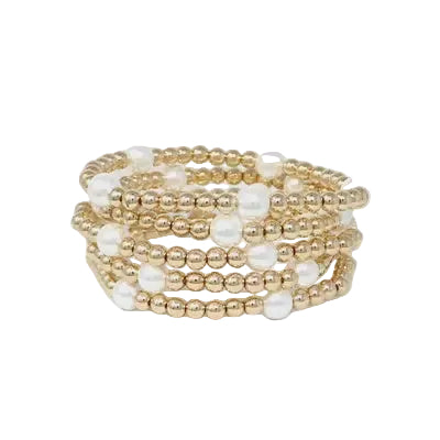 Set of 5 Gold Pearl Stretch Bracelets