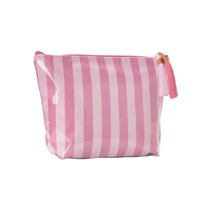 Striped Cosmetic Bag Tassel Zipper Makeup Pouch – Pink