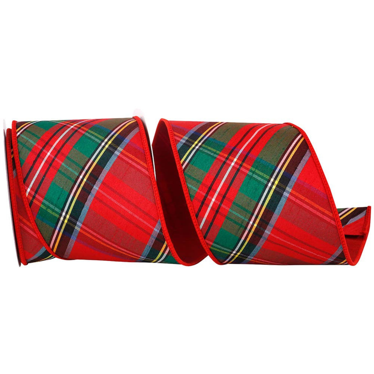 4" Plaid Diagonal Luxe Red Backed Ribbon | 10 Yards