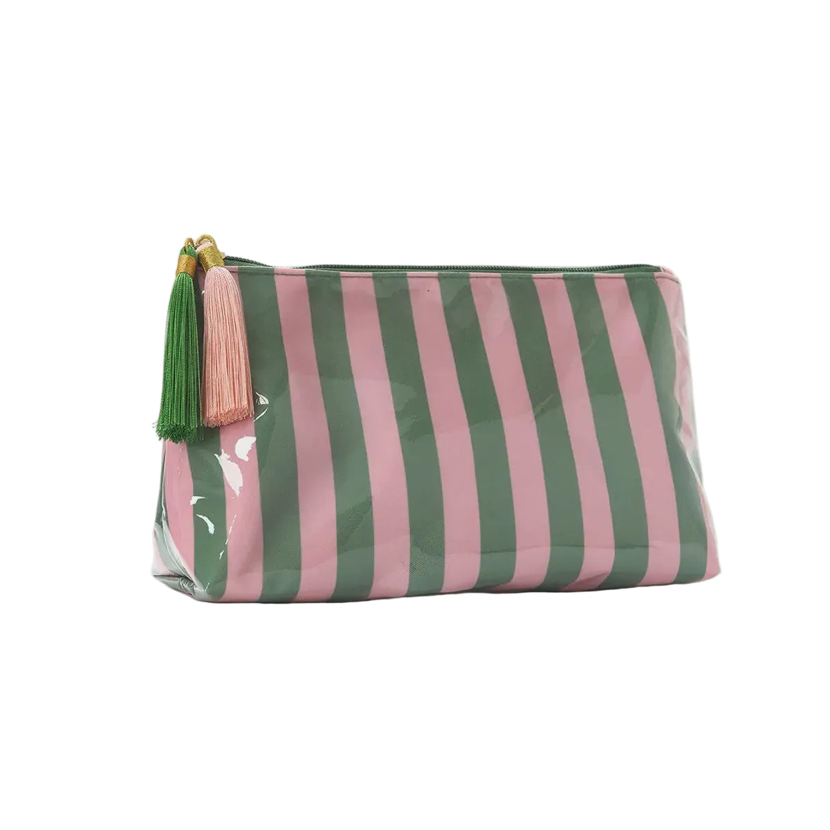 Stripe Cosmetic Bag with Tassel - Pink & Green