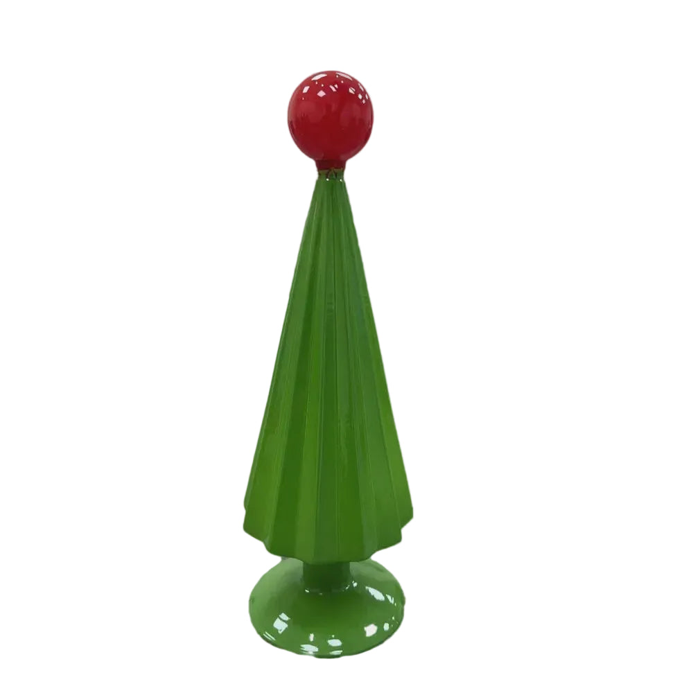 16 Inch Green Glass Christmas Tree with Red Topper