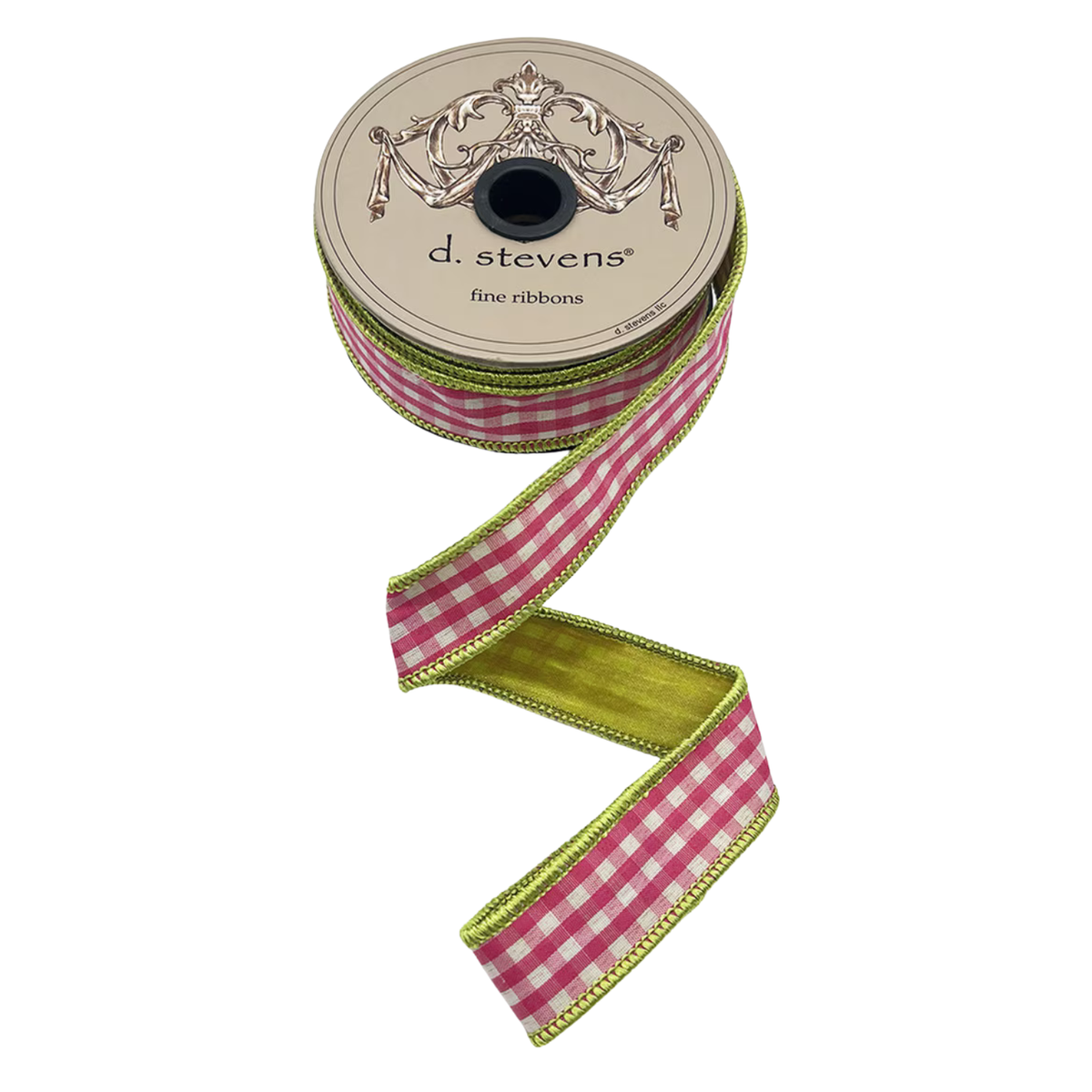 1" x 10yds Gingham Check Ribbon | Hot Pink & White with Lime Back