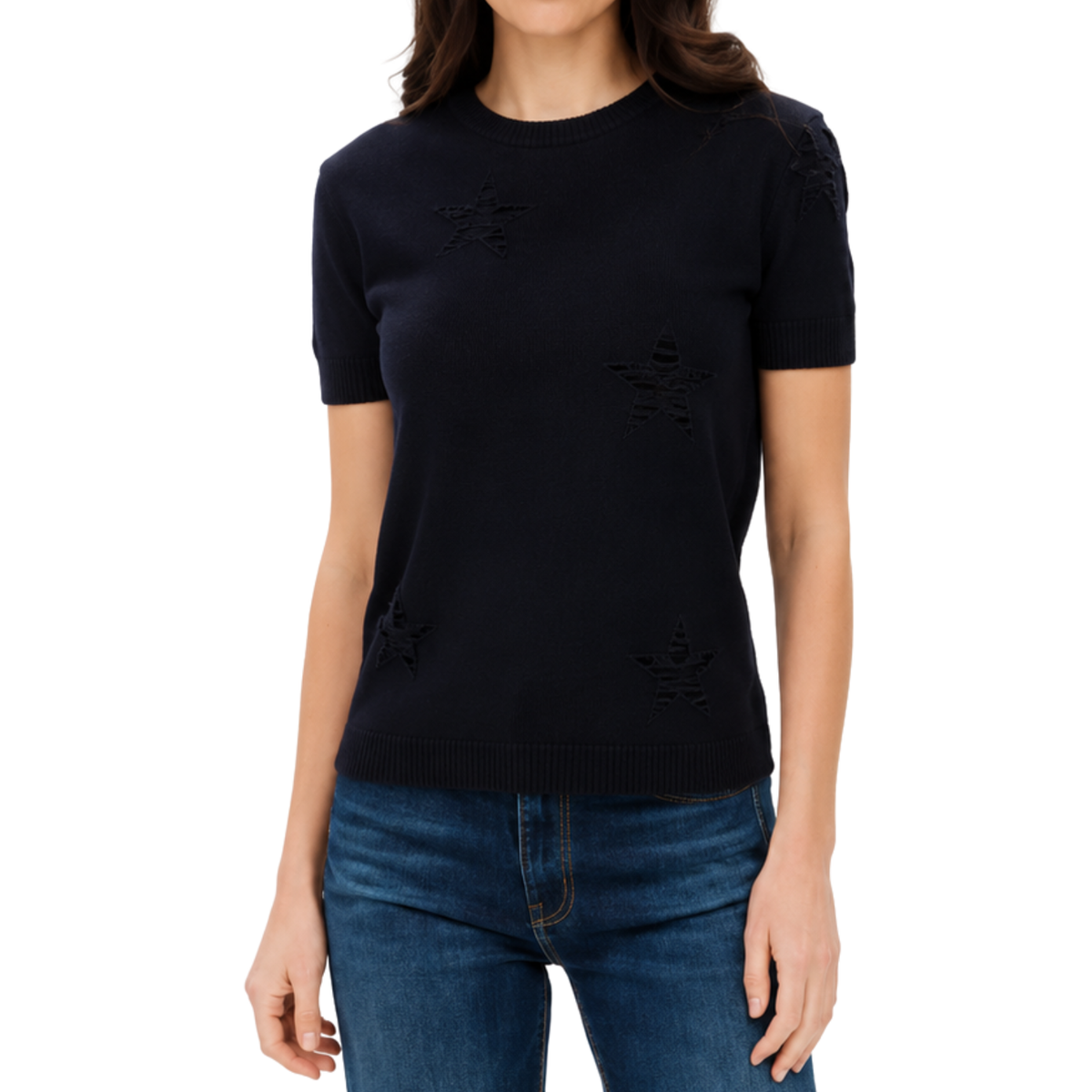 Distressed Star Sweater - Navy