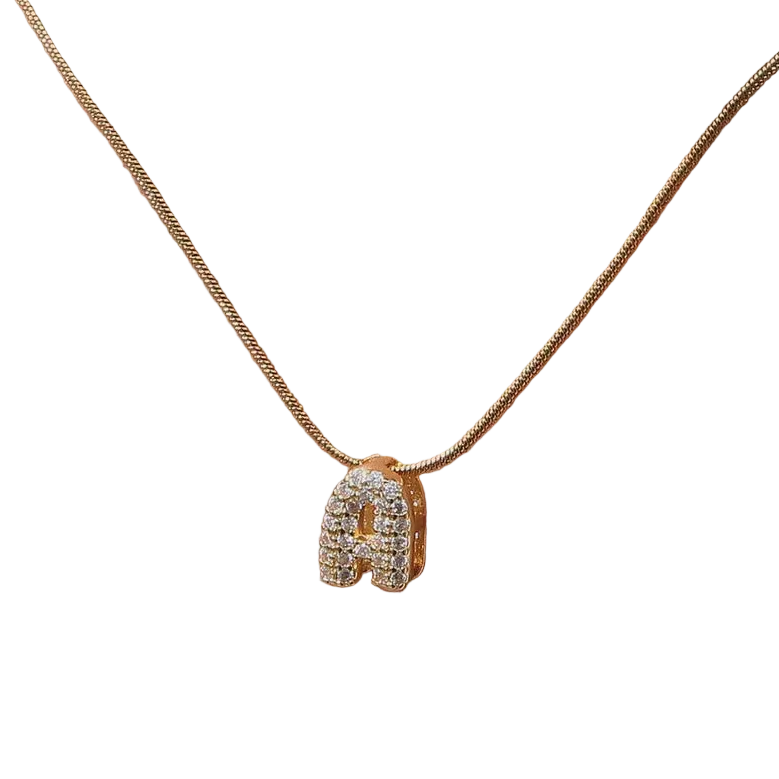 Mini Rhinestone Gold Initial Letter Necklace