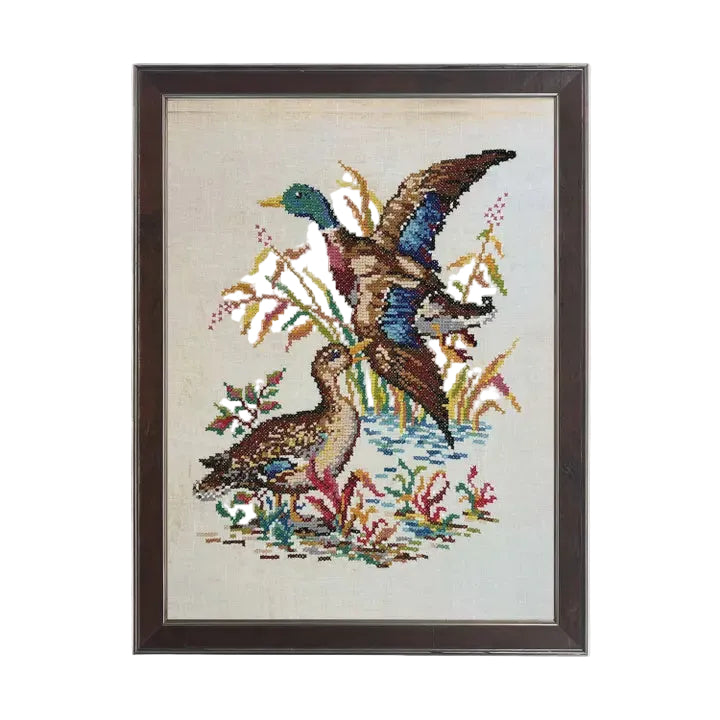 8" x 10" Needlework Duck Reproduction on Distressed Background