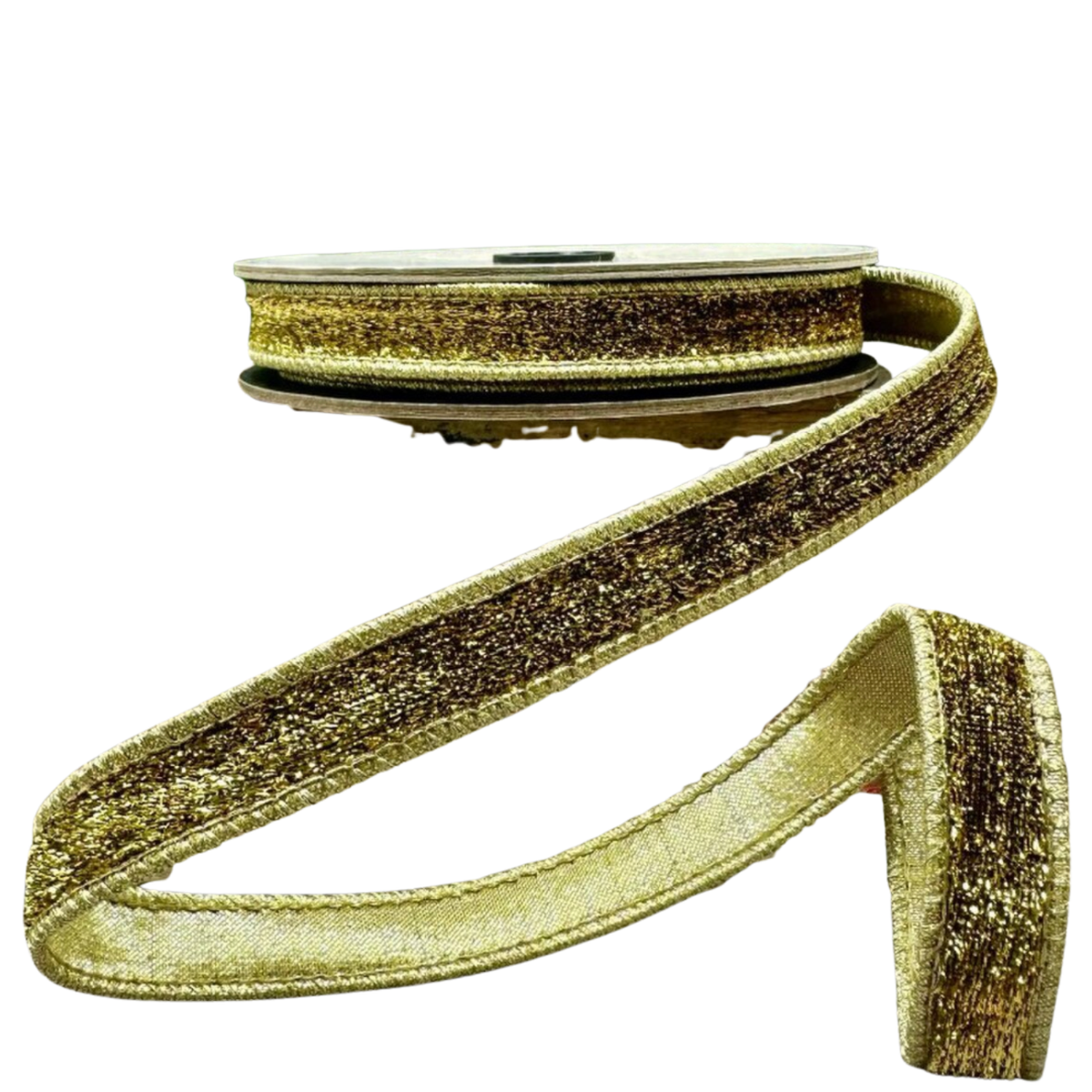 0.5" Faux Metallic Velvet Ribbon with Lamé Backing – Gold | 10 Yards