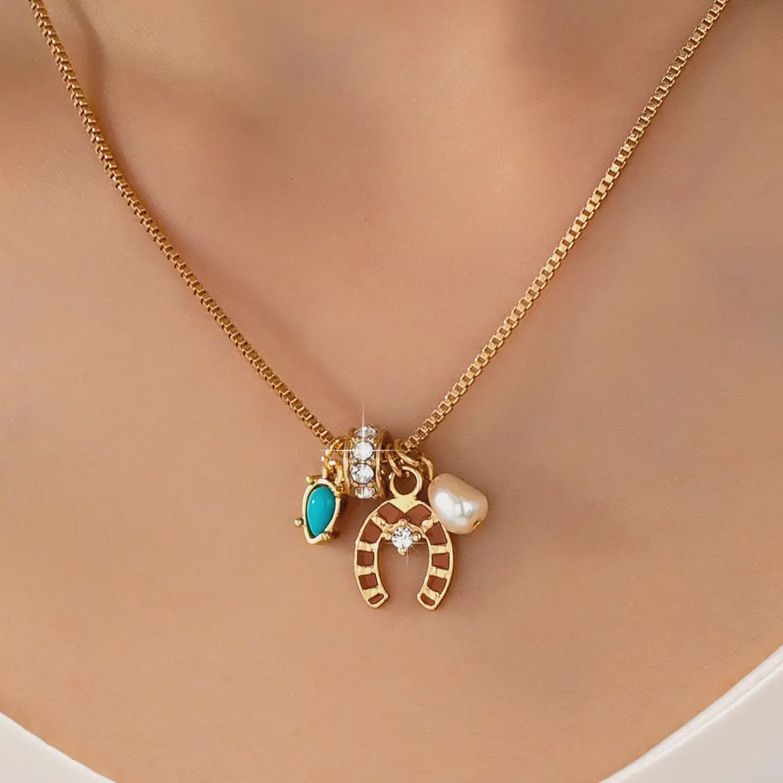 Southwest Horseshoe & Turquoise Charm Necklace
