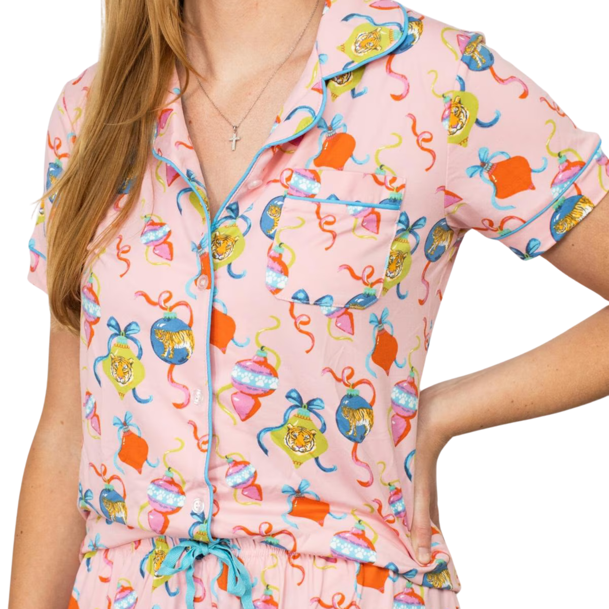 Tinsel and Tiger Short Sleeve Button Up Sleep Shirt & Pants